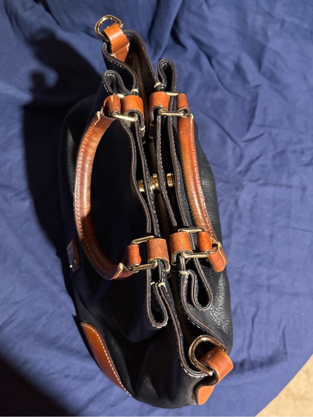 Dooney & Bourke Black Pebbled Leather Satchel with Brown Trim - Picture 3 of 12